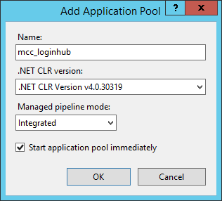 New Application Pool Information Menu